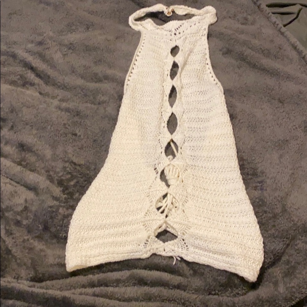 Beige Backless Crochet Top
